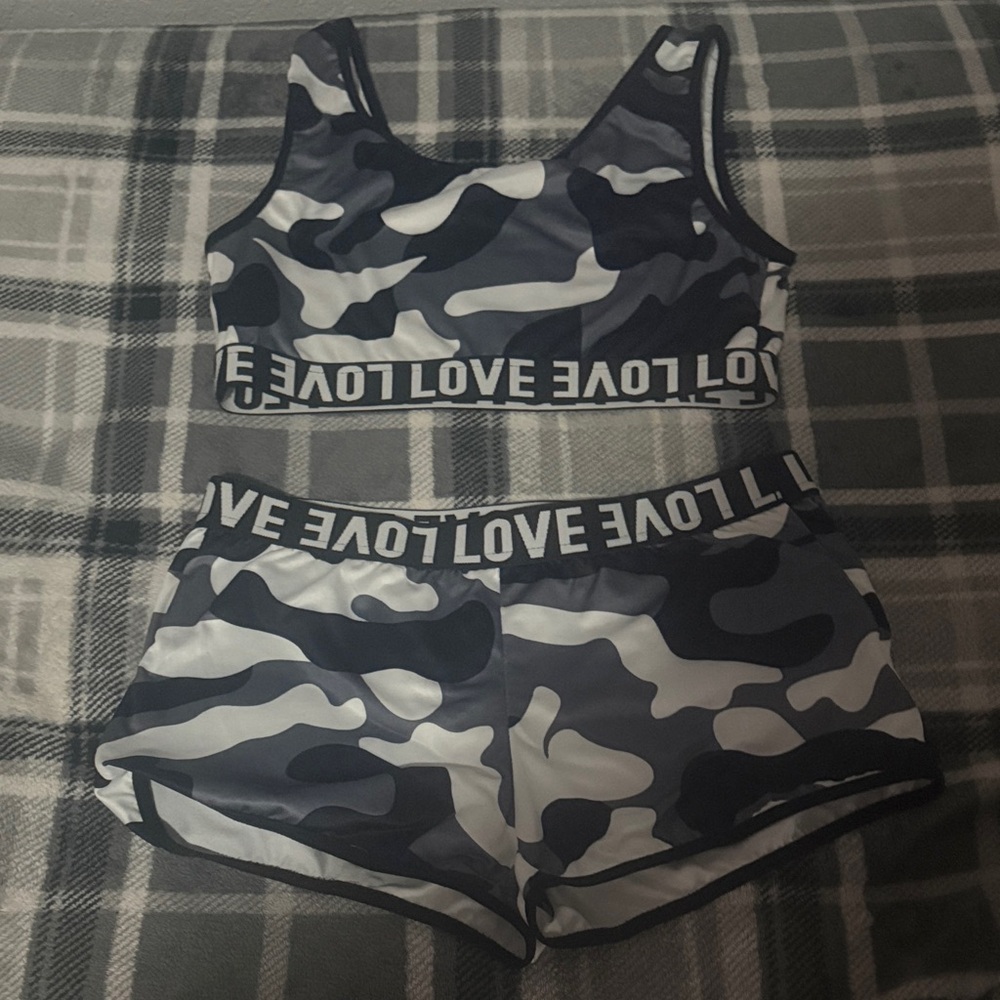 Camouflage Sports Bra and Shorts Set